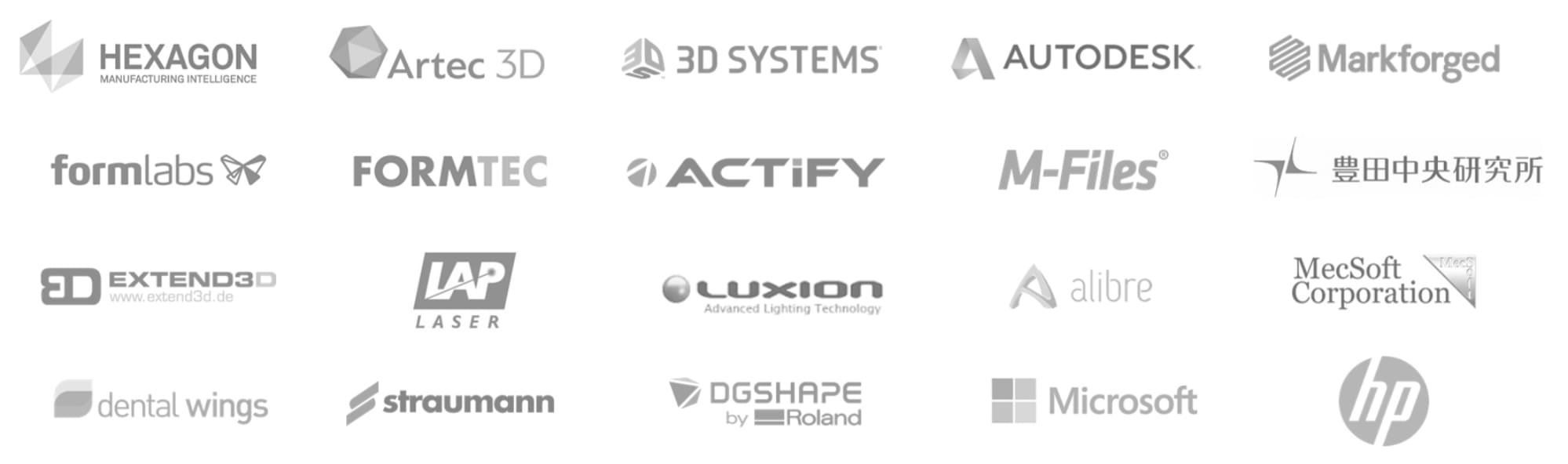 Vero Software 3D SYSTEMS Microsoft Hewlett-Packard Company 株式会社豊田中央研究所 Artec3D actify dental wings Delta Sigma Company LUXION cadalog inc. predator datakit FORMTEC egsolutions ROBORIS M-Files 